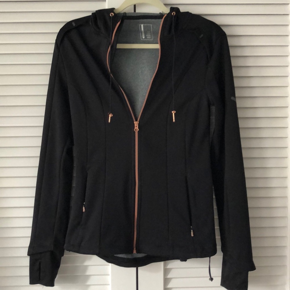 Black Athletic Zip Up Jacket w/ Rose Gold Accents